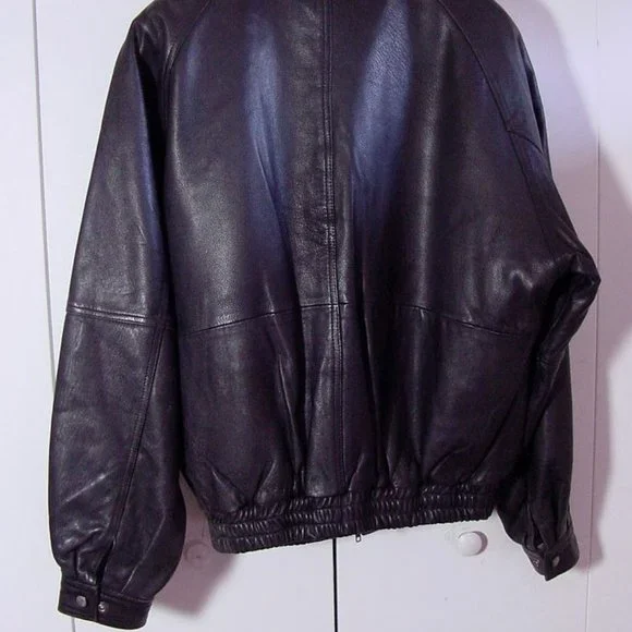 Vtg 90's Tannery West Black Leather Jacket Sz LT